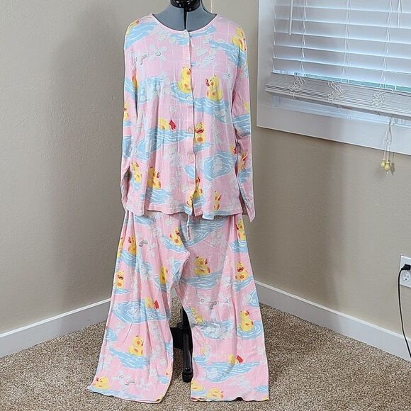 Nick & Nora Rubber Duckie Pajamas Pink Plus Size 3XL 90's Y2k 2000's - Picture 1 of 17